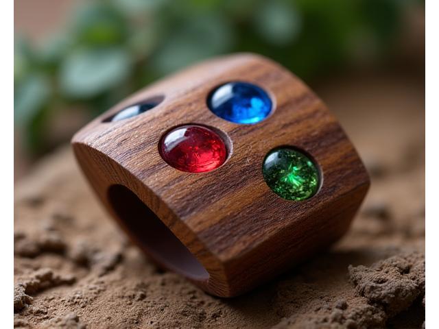 Joyería de madera con gemas de color estilo orgánico